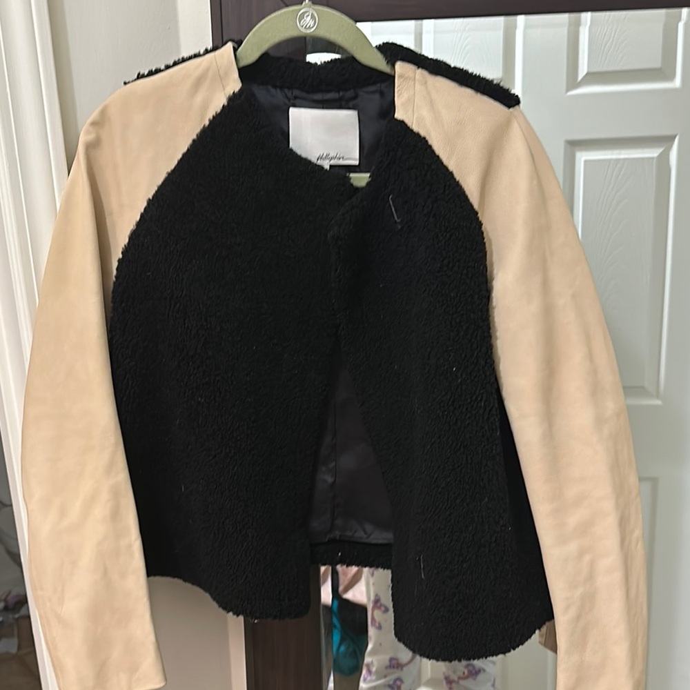 3.1 Philip Lim Black and Tan Leather and Lamb Shearling Jacket